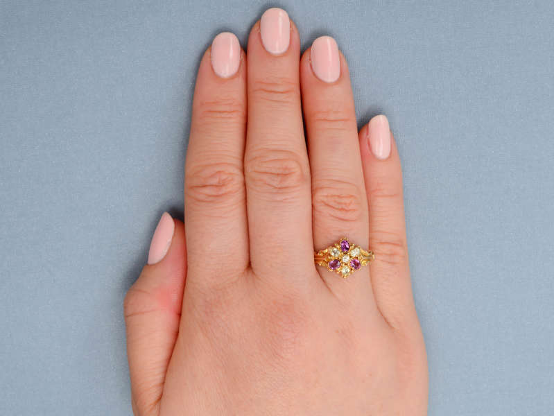 Late Georgian Garnet Chrysoberyl Pansy Flower Ring