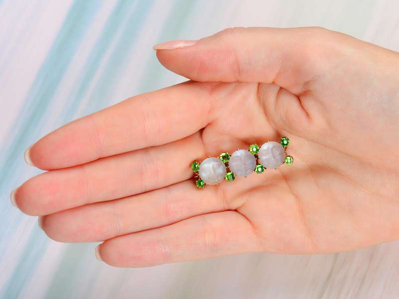 Man in the Moon Moonstone Demantoid Brooch