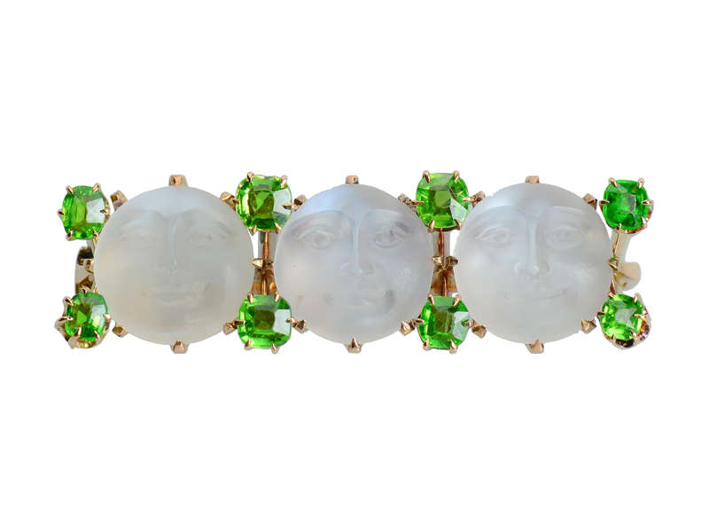 Man in the Moon Moonstone Demantoid Brooch