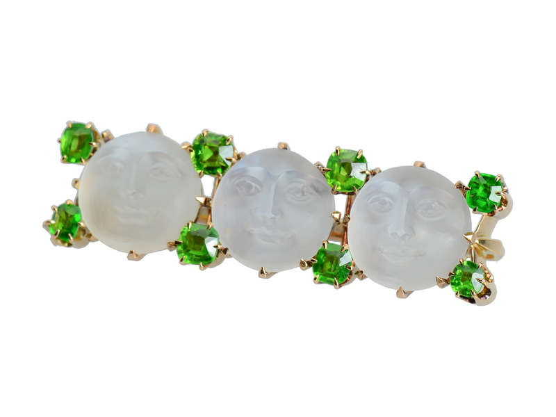 Man in the Moon Moonstone Demantoid Brooch