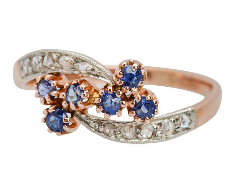 Moi et Toi Sapphire Diamond Flower Ring
