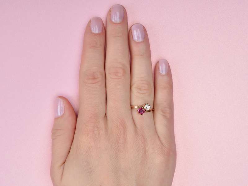 
                      
                        Antique Embrace - Moi et Toi Ruby Diamond Ring
                      
                    