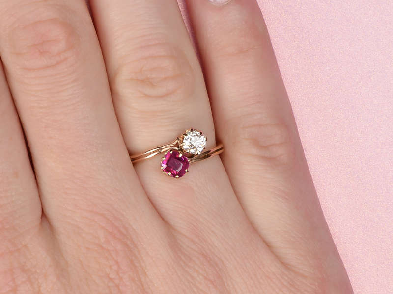 Antique Embrace - Moi et Toi Ruby Diamond Ring
