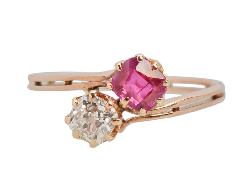 Antique Embrace - Moi et Toi Ruby Diamond Ring