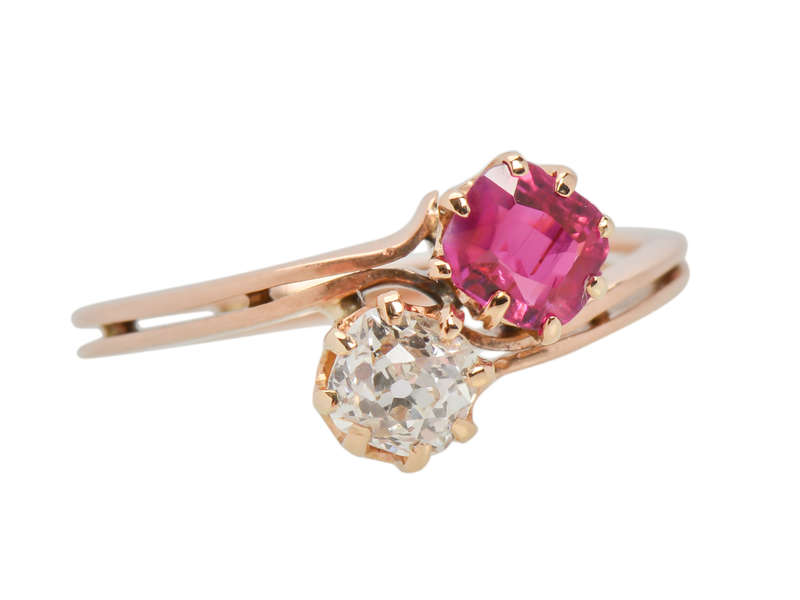 Antique Embrace - Moi et Toi Ruby Diamond Ring