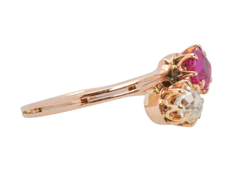 
                      
                        Antique Embrace - Moi et Toi Ruby Diamond Ring
                      
                    