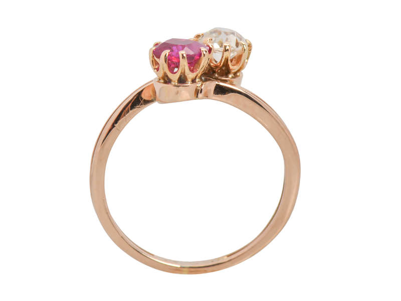
                      
                        Antique Embrace - Moi et Toi Ruby Diamond Ring
                      
                    