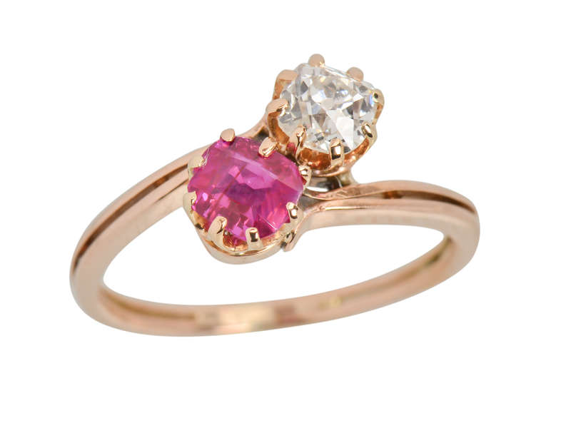 
                      
                        Antique Embrace - Moi et Toi Ruby Diamond Ring
                      
                    