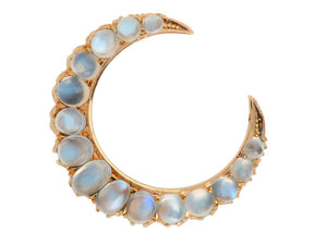 Blue Flash Moonstone Crescent Moon Brooch