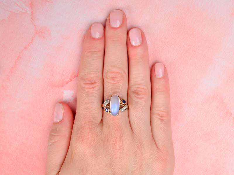 Vintage Blue Moonstone Sapphire Diamond Ring