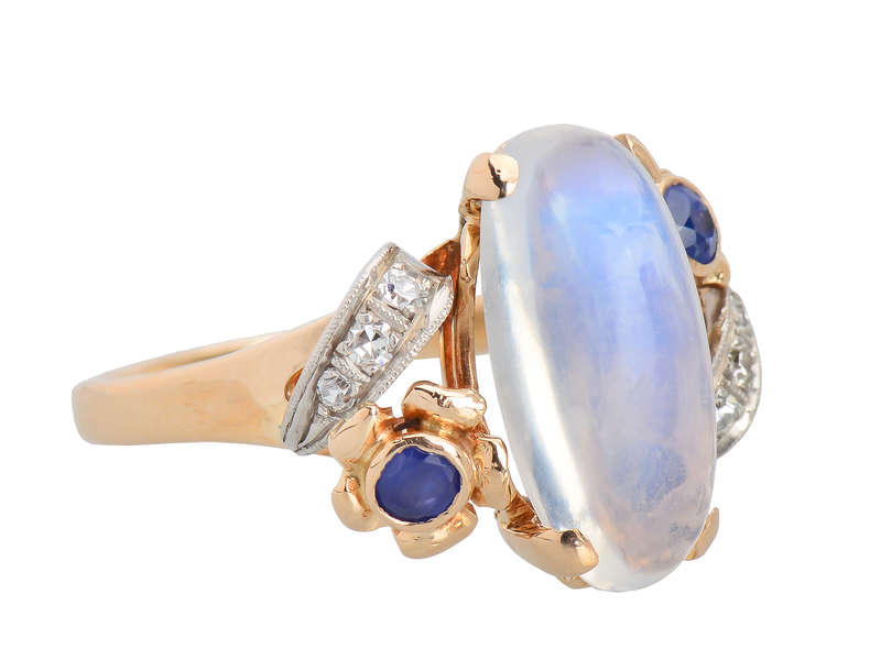 Vintage Blue Moonstone Sapphire Diamond Ring