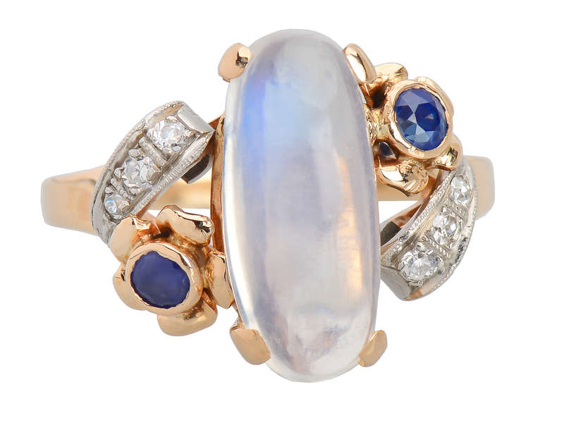 Vintage Blue Moonstone Sapphire Diamond Ring