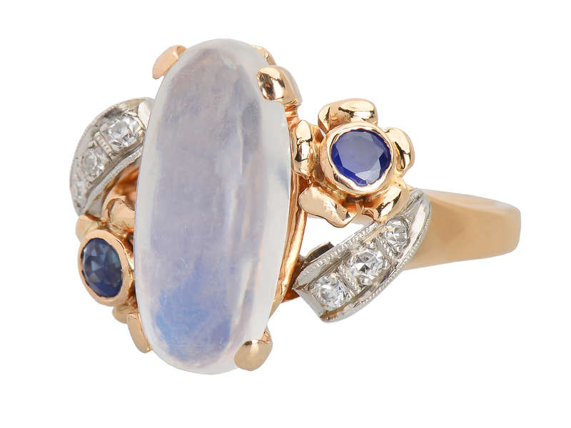 Vintage Blue Moonstone Sapphire Diamond Ring