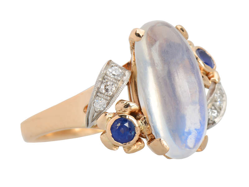 Vintage Blue Moonstone Sapphire Diamond Ring