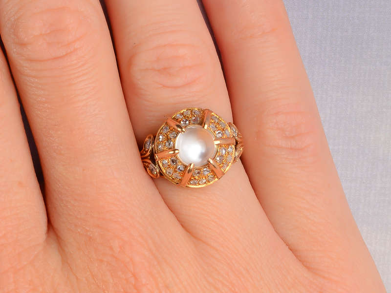 Portuguese Vintage Moonstone Diamond Ring