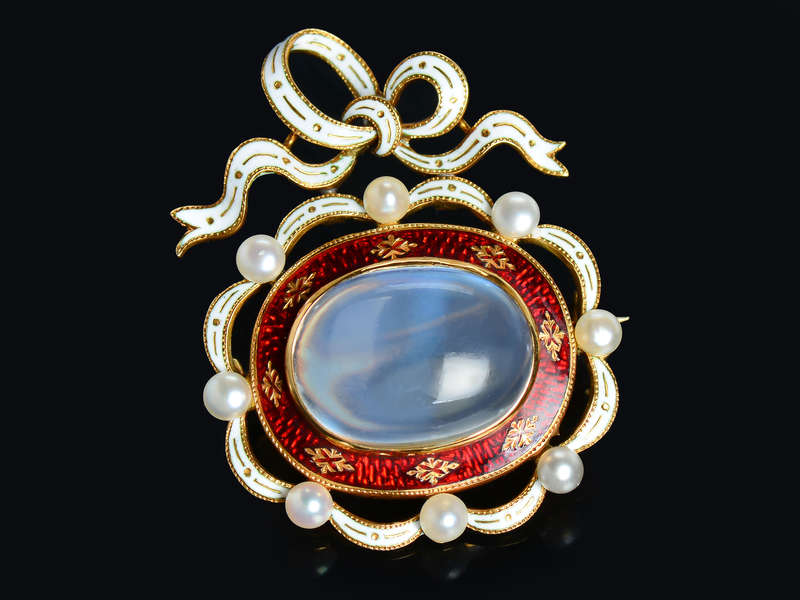 Fine Moonstone Enamel Brooch with Provenance of 1864