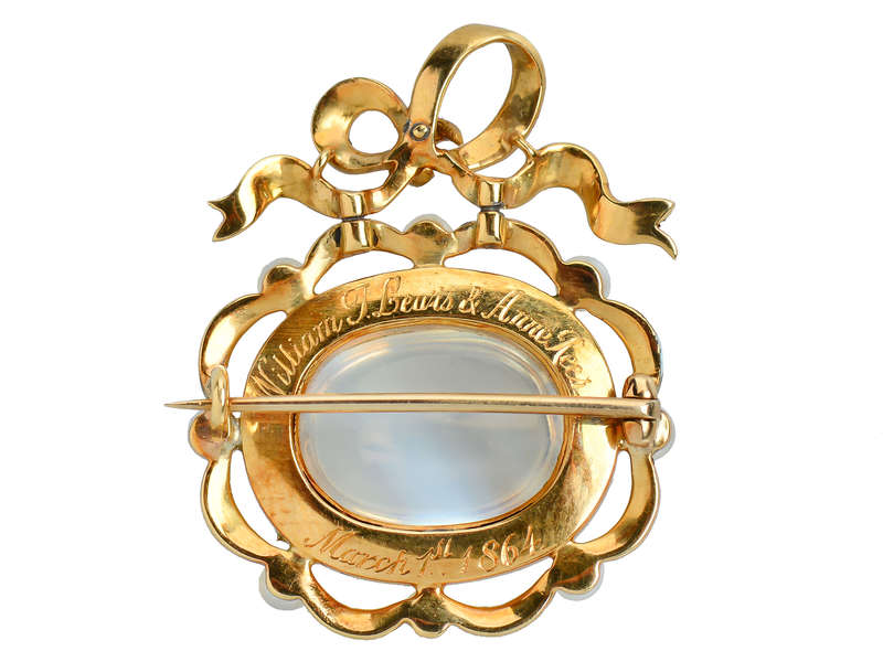 Fine Moonstone Enamel Brooch with Provenance of 1864