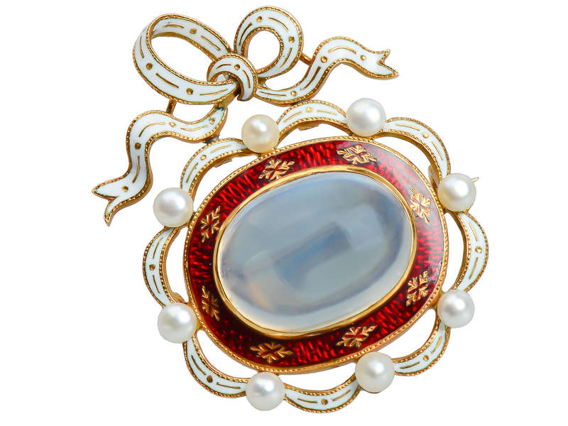 Fine Moonstone Enamel Brooch with Provenance of 1864