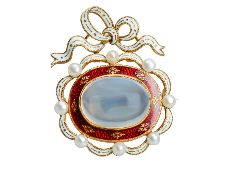 Fine Moonstone Enamel Brooch with Provenance of 1864