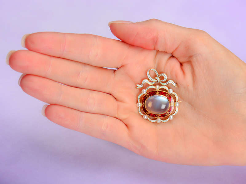 Fine Moonstone Enamel Brooch with Provenance of 1864