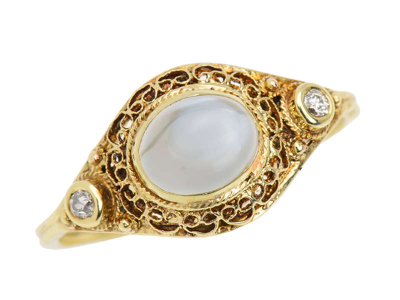 Moonlit Night - Blue Moonstone Diamond Ring