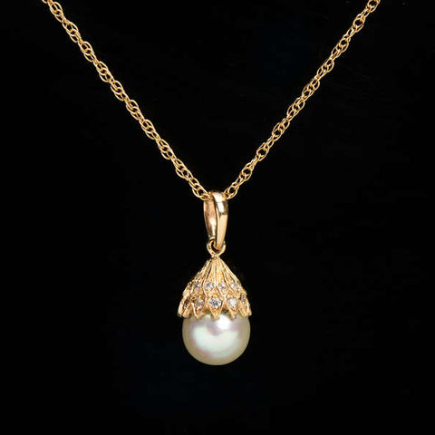 Natural Saltwater Pearl Diamond Pendant