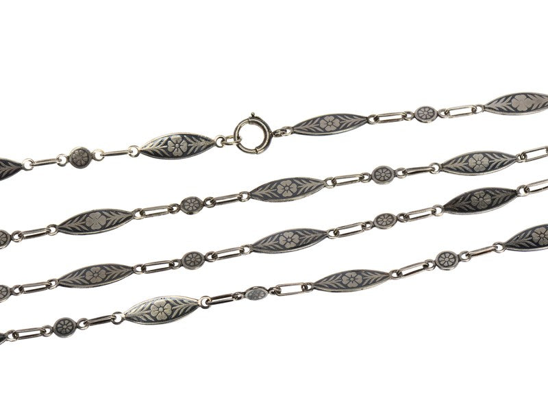 Victorian Niello Long Chain Necklace