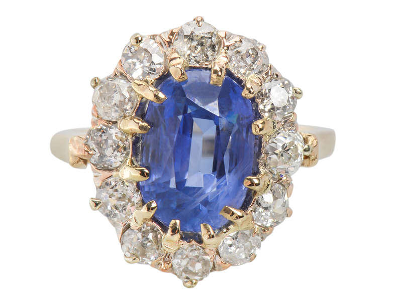 No Heat Blue Sapphire Antique Diamond Ring