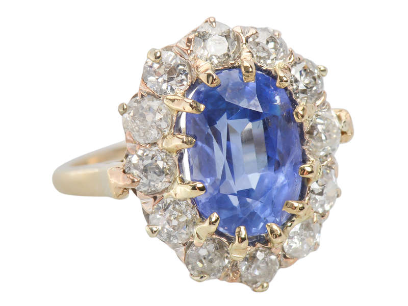 No Heat Blue Sapphire Antique Diamond Ring