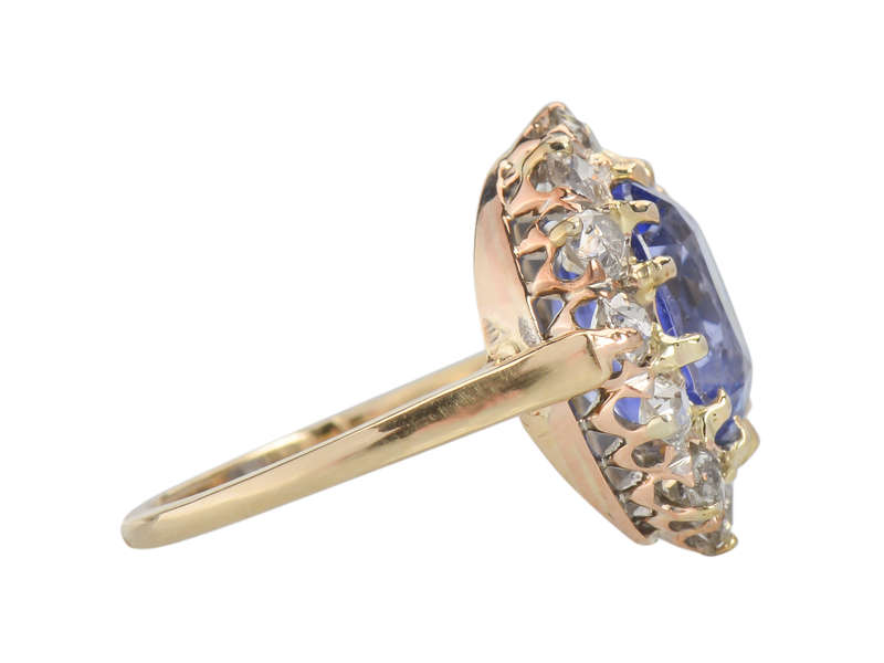 No Heat Blue Sapphire Antique Diamond Ring