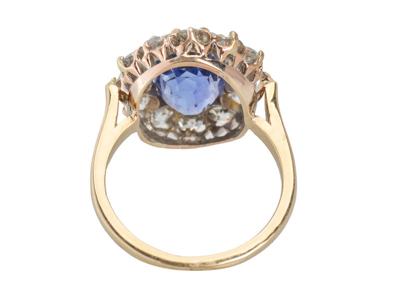 No Heat Blue Sapphire Antique Diamond Ring