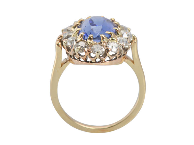 No Heat Blue Sapphire Antique Diamond Ring