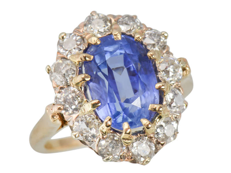 No Heat Blue Sapphire Antique Diamond Ring