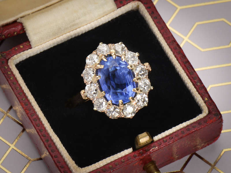 No Heat Blue Sapphire Antique Diamond Ring