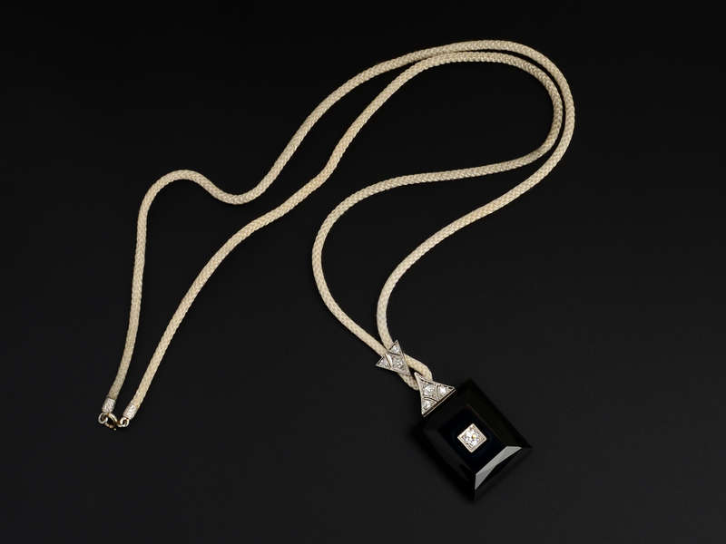 Onyx Diamond Art Deco Pendant Necklace