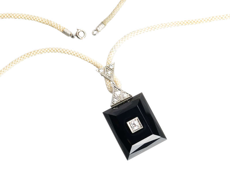 Onyx Diamond Art Deco Pendant Necklace