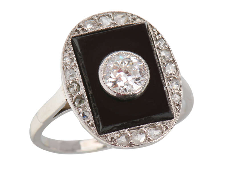 French Onyx Diamond Art Deco Ring