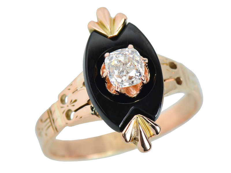 Victorian Onyx Diamond Ring in Gold