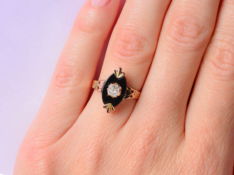 Victorian Onyx Diamond Ring in Gold