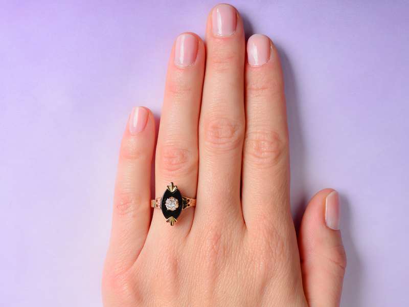 Victorian Onyx Diamond Ring in Gold