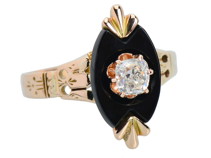 Victorian Onyx Diamond Ring in Gold