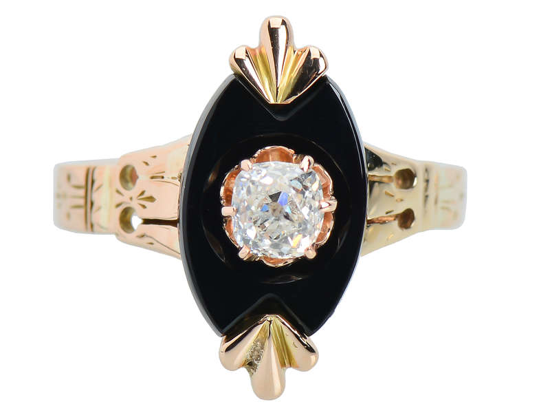 Victorian Onyx Diamond Ring in Gold