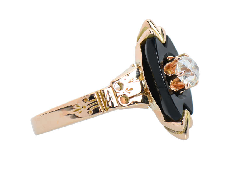 Victorian Onyx Diamond Ring in Gold