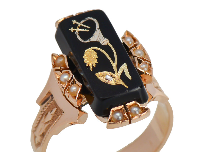Victorian Onyx Pearl Diamond Ring