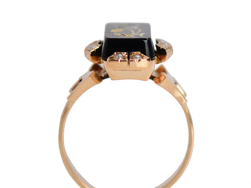Victorian Onyx Pearl Diamond Ring