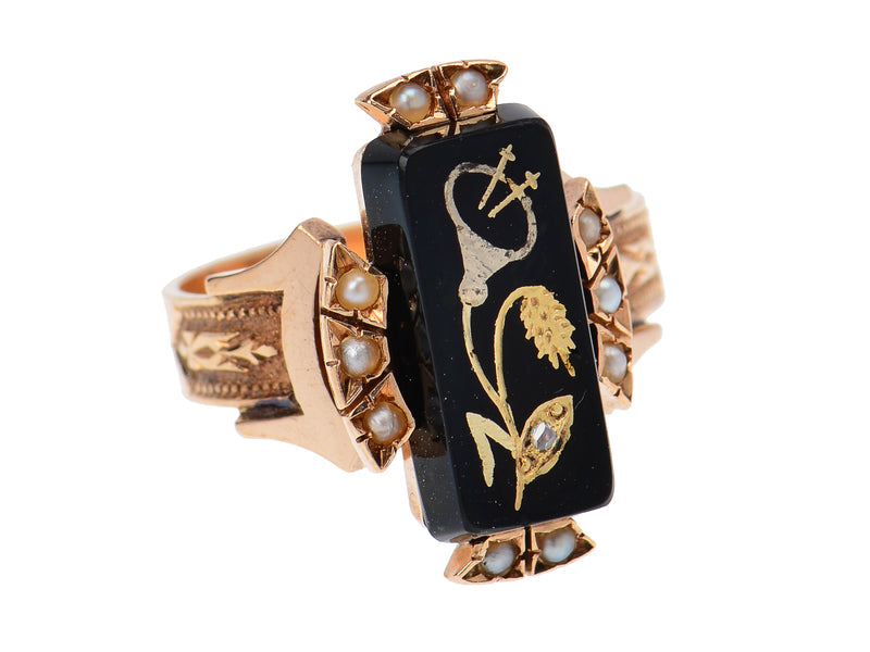 Victorian Onyx Pearl Diamond Ring