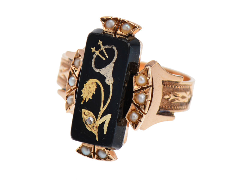 Victorian Onyx Pearl Diamond Ring