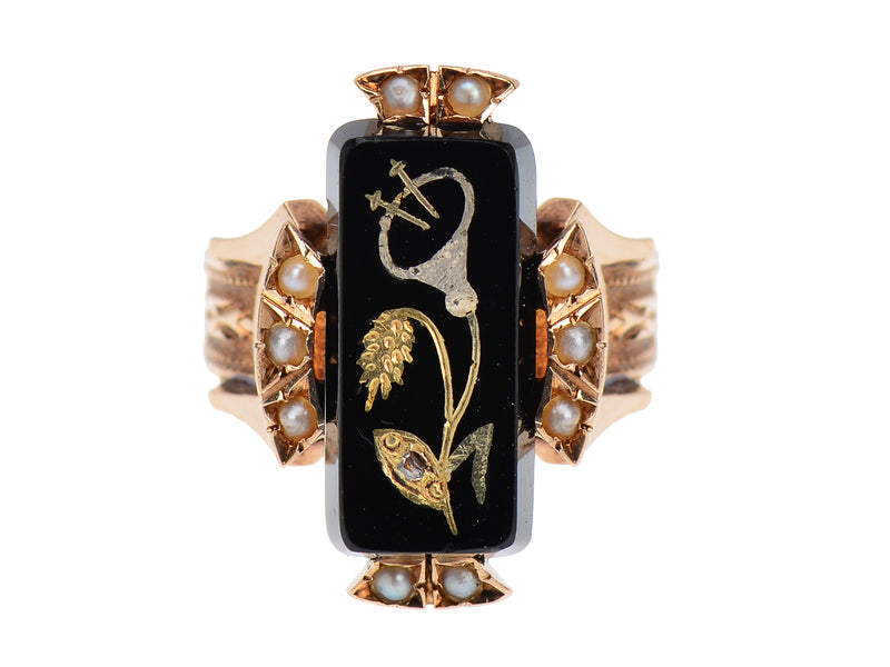 Victorian Onyx Pearl Diamond Ring
