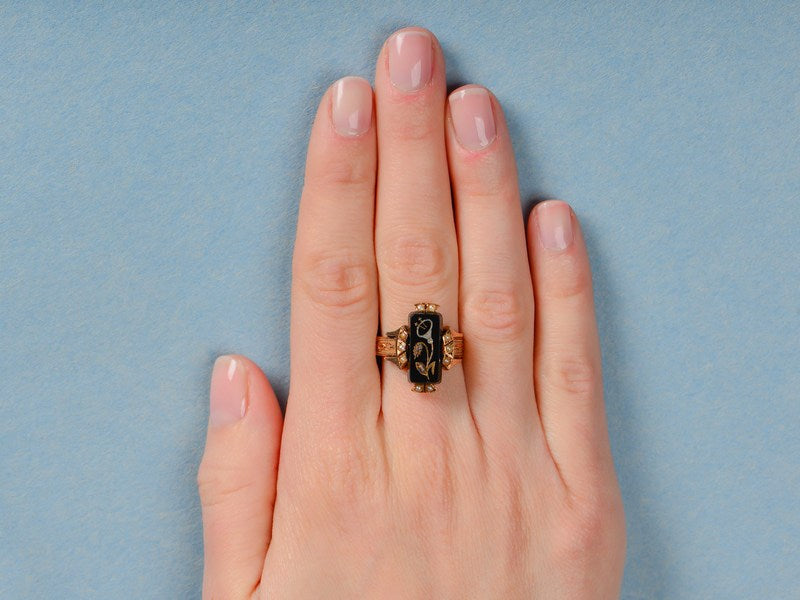 Victorian Onyx Pearl Diamond Ring
