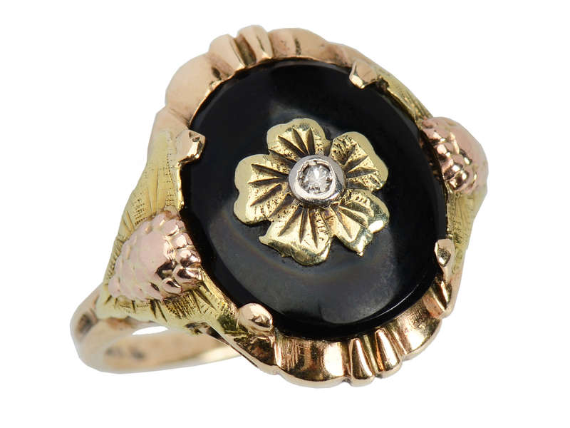 Three Color Gold Onyx Ring